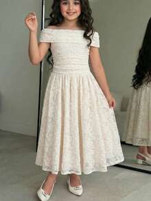 SHEIN 少女时尚优雅圆领短袖拼接连衣裙 - 薄荷綠 - 查看 11