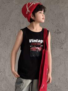 Áo tank top in họa tiết thời trang cho bé trai tuổi teen, mùa hè. - màu đen - Xem 3