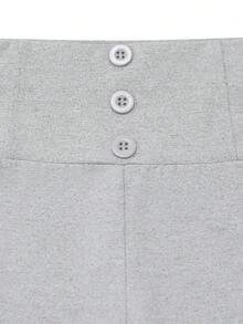 Modelyn Quần legging nữ màu trơn, có cúc, kiểu dáng thoải mái, thích hợp mặc hàng ngày. - Màu Xám nhạt - Xem 4