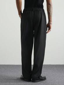TOKVUE Plus Size Men's Casual Everyday Workwear Pleated Slant Pocket Solid Color Suit Pants - Black - View 3