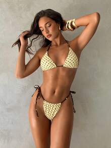 Aloruh 女士新款棕色比基尼，撞色滚边设计，串珠链装饰，波西米亚风格服装，复古图案，女士度假装，女士沙滩装，春夏泳装，女士泳衣，优雅女士沙滩泳装，女士泳装，女士泳衣，女士泳装，女士泳装，女士比基尼，女士比基尼套装，女士沙滩比基尼，优雅女士比基尼 - 彩色 - 查看 5