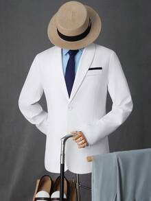 Manfinity Bizformal Men's White Shawl Neck Single-Breasted Pocket Suit Jacket - White - View 1
