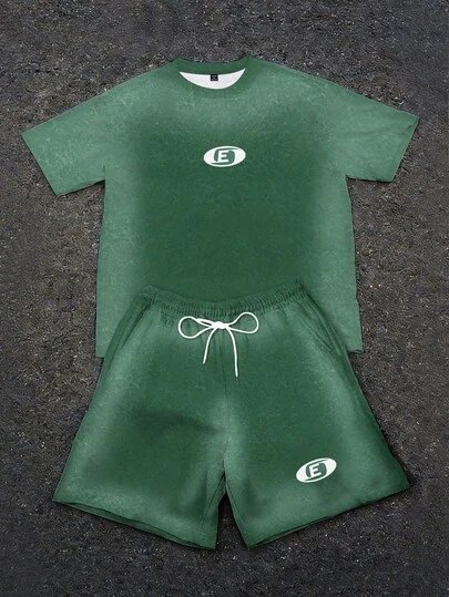 Manfinity EMRG 男女通用休闲复古撞色字母印花短袖T恤套装