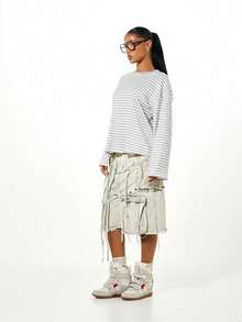 SUMWON WOMEN Long Sleeve Striped Tee Casual Pullover Round Neck Top Oversized Relaxed Fit Everyday Basic Layer Fall Winter - Multicolor - View 3