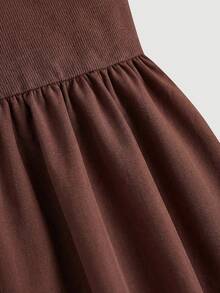 SHEIN Girlism Teen Girls' Black Waist-Cinched A-Line Sleeveless Minimalist Snug Fit Party Cocktail Dress - Brown - View 5