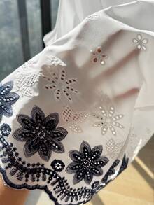 Comfortcana 波西米亚风休闲花卉刺绣系带无袖衬衫 白色沙滩上衣 波西米亚风背心 女士复古上衣 女士夏季上衣 - 白色 - 查看 3