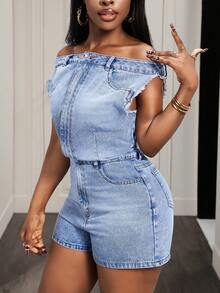 Slaydiva Fashionable Casual Women Denim Bib Pants And Jumpsuit - Blue - View 1