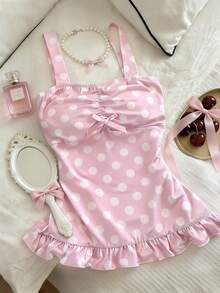 Glimmora 这款甜美可爱的童话风Y2K休闲修身露脐上衣，饰有波点和可爱的蝴蝶结，尽显甜美纯真，无论是送给朋友还是日常穿着都非常完美。 - 彩色 - 查看 3