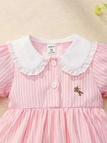 Souflis Souflis 1 pieza Mono informal, lindo y elegante para bebé niña con bordado y rayas, de peso ligero - Rosa - Ver 4