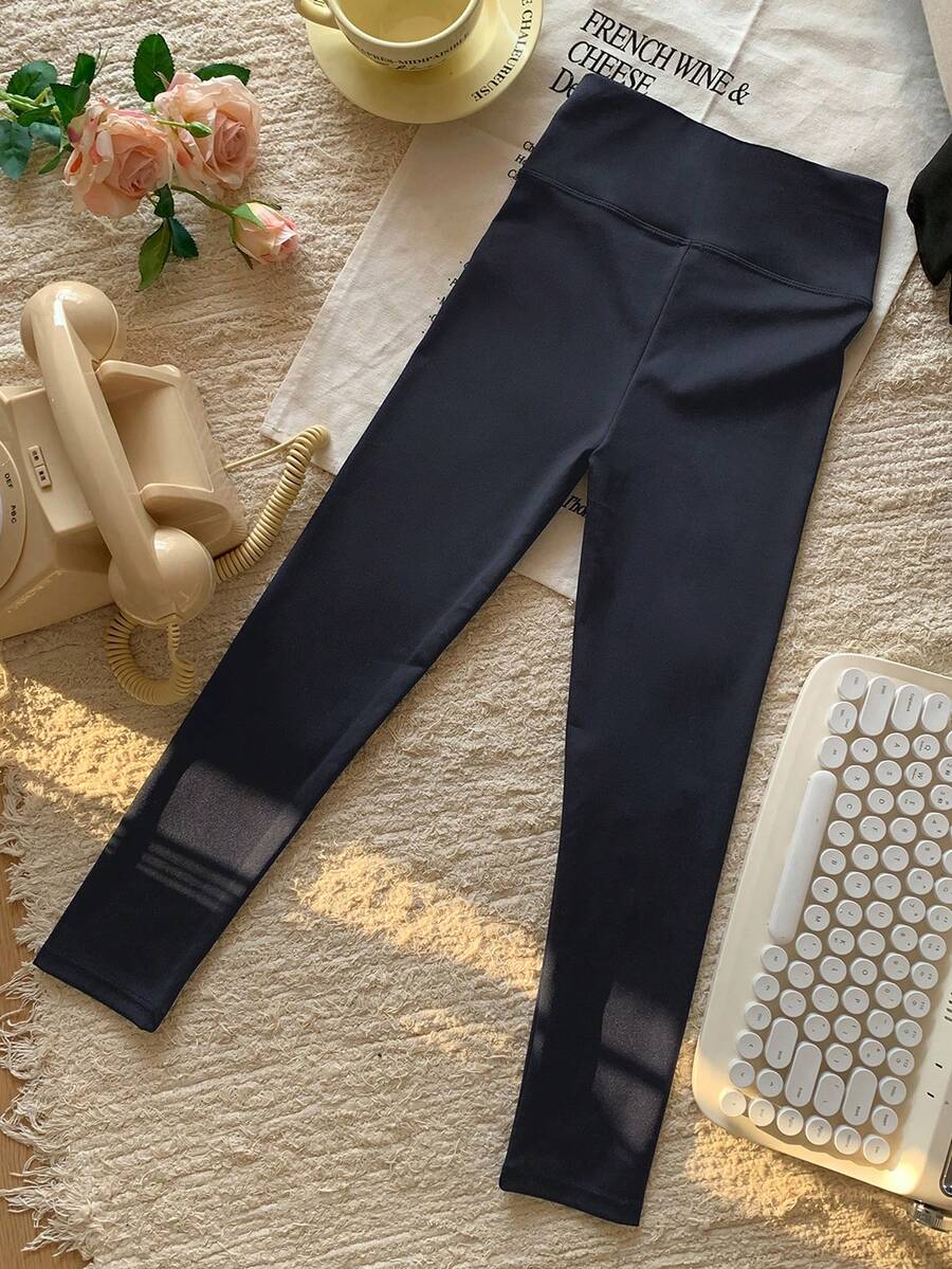 Dazy Kids 少女纯色高腰紧身打底裤，秋冬季 - 深灰色 - 查看 1