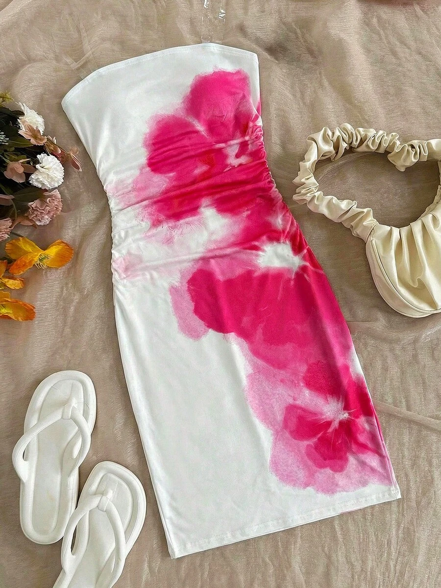 SHEIN 少女碎花针织可拆卸肩带修身连衣裙 - 彩色 - 查看 1