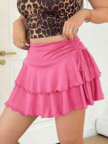Solflare Plus Size A-Line Skirt With Side Drawstring Detail,Spring Summer Clothes Fall - Pink - View 4
