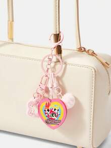 THE POWERPUFF GIRLS X SHEIN 1pcsThe Powerpuff Girls Love Keychain, Pink Girl Heart Bell Pendant, Cartoon Bag Pendant Accessories - Multicolor A - View 3