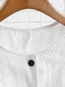 GlowEve French Retro Embroidered Hollow Out Cap Sleeve Blouse, Sleeveless Slim Fit Top For Summer - Baby Blue - View 3