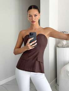 Siren Gaze Women's Solid Color Minimalist Tube Top - Brown - View 4