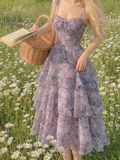 SHEIN MOD 复古全印花连衣裙，宫廷风格，生日礼服，邮轮礼服，叠层连衣裙