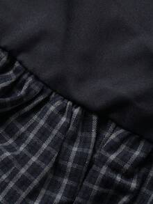 DAZY Plaid Elastic Waist Ruched Hem Shirt Dress, Casual Vacation Dress For Women, Long Sleeve, Spring/Autumn - Blue - View 8