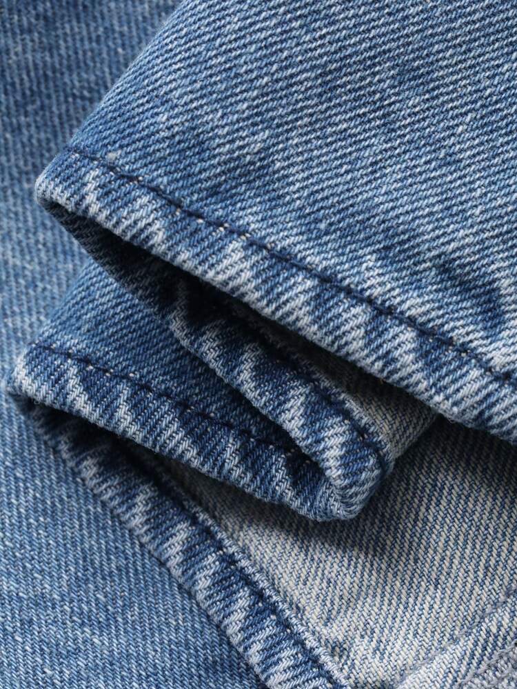 Young Girl Casual Denim Set: Puff Sleeve Button-Up Shirt And Mini Skirt Spring