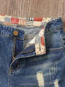 Manfinity Joysei Plus Size Men's Casual Pockets Distressed Denim Shorts, Versatile Jean Shorts For Men Ripped, Emo Style - Blue - View 2