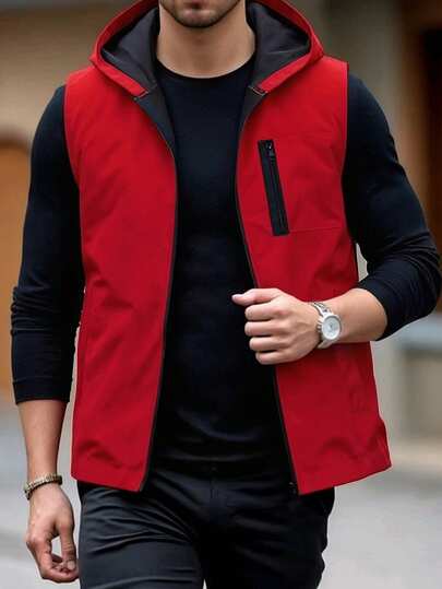 Manfinity Homme Men's Contrast Color Hooded Minimalist Vest