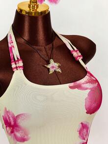 Amplova Áo tank top nữ đi nghỉ mát in hoa, dây đeo đính hạt mới năm 2026 - Nhiều màu - Xem 1