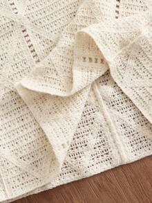 SWAVVY Top tricoté à manches courtes, motif diamant de couleur unie, décontracté, pour l'été - Beige - Voir 7