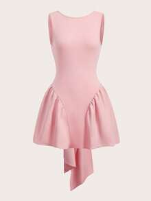 CovetEZ 大码女士浪漫露背蝴蝶结撞色A字连衣裙，适合春夏穿着，情人节约会也合适 - 粉色 - 查看 9