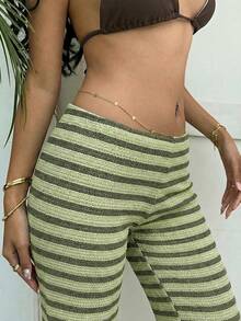 Aloruh 女士春夏新款条纹直筒裤，适合度假、休闲、外出、海滩穿着 - 彩色 - 查看 6