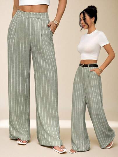 SHEIN PETITE Women Striped Trousers Hawaii Women Office Women Suit Pants Home Comfort Pants For Women Two Pieces Set Women Co Ords Sets Women In Fall/Winter