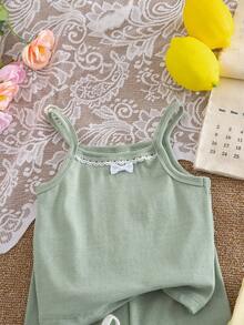 6件套少女吊带短裤，针织提花蕾丝边休闲时尚粉色、白色、黄色内衣套装，春夏款 - 彩色 - 查看 5