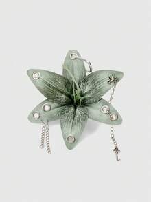 ROMWE Grunge Punk 1个百合花仿真钥匙扣，手工冲压镂空创意吊坠，个性化包包配件 - 綠色 - 查看 1