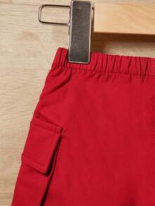 男婴夏季休闲时尚街头日常通勤翻盖口袋工装短裤 - 紅色 - 查看 4