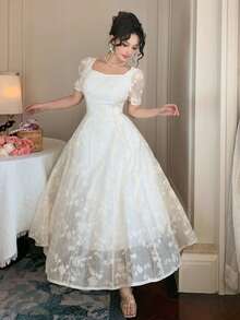 DAZY Đầm maxi nữ in họa tiết thêu toàn thân - trắng - Xem 6