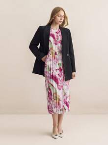 BizChic Floral Print Pleated Tie-Front Dress, Vintage French Elegant Business Formal Vacation Countryside Slouchy Luxury Dating Casual Holiday Halloween Back To School Party Birthday Wedding Guest Church Special Occasion Slimming Elegant Sexy Versatile Summer Autumn Commute Office Outing Beach Gathering Social Holiday Shopping Travel - Purple - View 3