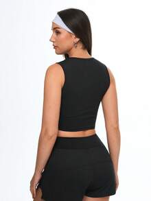 Eassivo 女士运动背心，新款春夏网眼外套露背瑜伽训练背心 - 黑色 - 查看 2