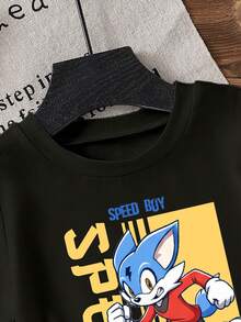 SHEIN Young Boy Stylish Rabbit Officer Print Round Neck Short Sleeve T-Shirt, Suitable For Festivals, Parties, Casual And Comfortable For Spring/Summer - Black - View 6