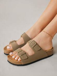 Solecia Sandalias de playa minimalistas y casuales para damas en Navidad - Caqui - Ver 6