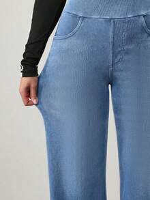 Flexra Petite Women's Casual Everyday Commute Simple Versatile High Waist Elastic Waist Loose Wide Leg Jeans - Light Wash - View 7