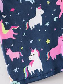 2-Piece Girls Toddler Navy Blue Summer Fairy Glow-In-The-Dark Unicorn Star Print Pajamas Sleepwear Set,Family Matching Snug Fit Cotton Knit Loungewear - Royal Blue - View 8