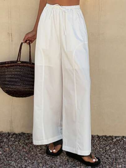 DAZY 女士宽松纯色抽绳腰拼接棉质休闲七分裤，夏季