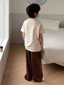 DAZY Bộ áo thun và quần dài thoải mái thường ngày cho bé trai tuổi thiếu niên, thích hợp mặc ở nhà. - Màu be - Xem 2