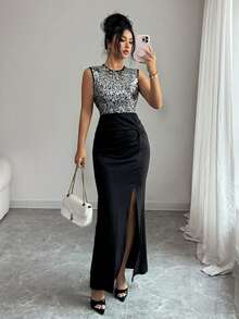 Rafferiza Women's Long Twist Knot Split Hem Dress - Black - View 4