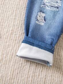 SHEIN Baby Girl Cute Bow Knit Elastic Waist Pants, Summer - Blue - View 10