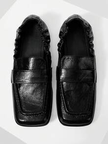 Mnmlis 女士方头褶裥休闲乐福鞋 - 黑色 - 查看 8