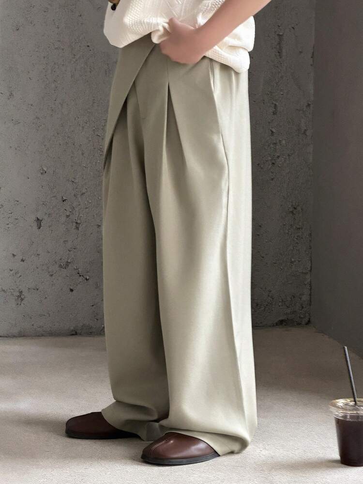 Tween Boy Solid Color Pleated Casual Versatile Wide Leg Pants For Daily Wear
