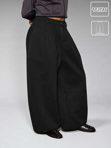 COUREZ Quần ống rộng cạp thấp dáng phồng, chất liệu vải dày dặn, có họa tiết / Phong cách đường phố thu đông Y2K, trang phục dễ thương cho nữ dịp lễ hội năm mới, trang phục thanh lịch - Xám - Xem 7