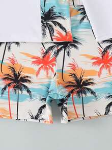 SHEIN Tween Boys Swimwear,Palm Tree Long Sleeve Top And Shorts 2-Piece Swimsuit Set,Funny White Rash Guard For Kids,Summer Vacation Pool Party Holiday - Multicolor - View 6