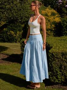 COSMINA Women's Summer Casual Plaid Skirt - Baby Blue - View 5