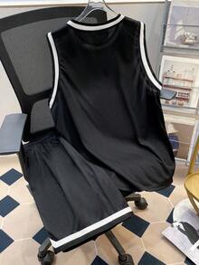 Manfinity Joysei Plus Size Knitted Plus Men's Tank Top + Shorts Set - Black - View 2