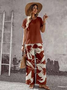 EMERY ROSE 2pcs/Set Women Casual Loose Fit Round Neck Top And Pants, Versatile Outfit Suitable For Spring And Autumn,Casual - Multicolor - View 5